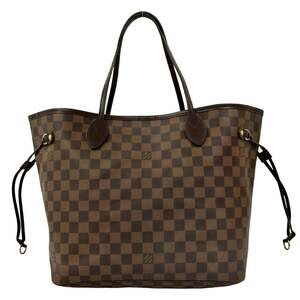 LOUIS VUITTON Brown Damier Leather Neverfull MM Shoulder Bag
